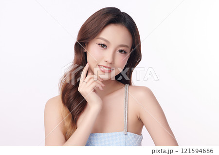 Beautiful young asian woman with clean fresh skin on white background, Face care, Facial treatment, Cosmetology, beauty and spa, Asian women portrait. Beautiful young asian woman with clean fresh skin on white background, Face care, Facial treatment, Cosmetology, beauty and spa, Asian women portrait. 121594686