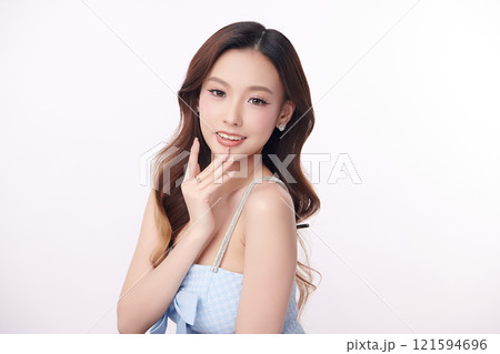 Beautiful young asian woman with clean fresh skin on white background, Face care, Facial treatment, Cosmetology, beauty and spa, Asian women portrait. 121594696