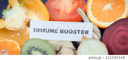 Fruits and vegetables containing vitamins and minerals. Natural immune boosting Fruits and vegetables containing vitamins and minerals. Natural immune boosting 121595148