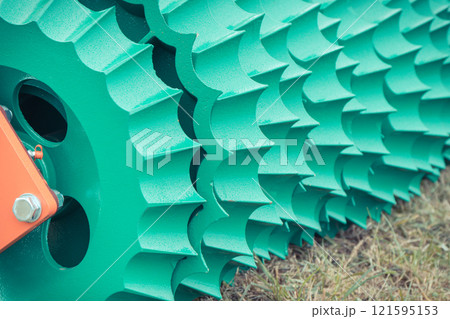 Detail and part of agricultural machinery. Concept of modern technology in agriculture Detail and part of agricultural machinery. Concept of modern technology in agriculture 121595153