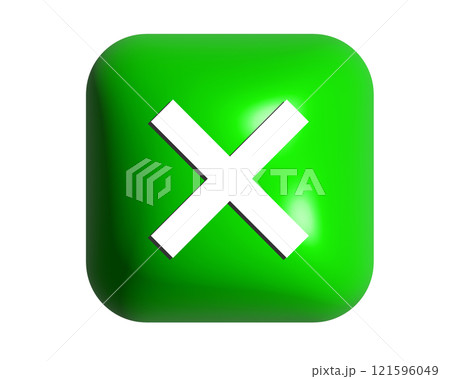 3D bright green rounded square cross mark shiny button icon 121596049