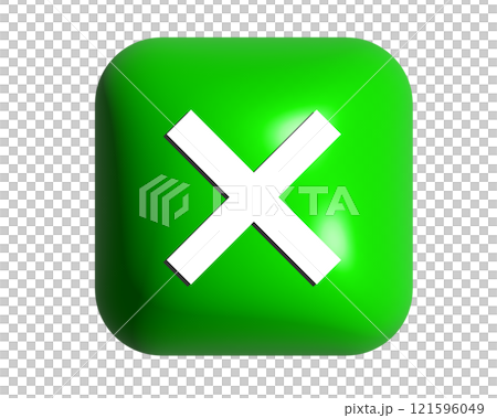 3D bright green rounded square cross mark shiny button icon 121596049