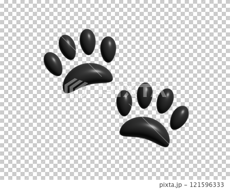 The pair of dark paw prints 3D icon, showing four toes and pad, used for various content concerning pet cats and dogs The pair of dark paw prints 3D icon, showing four toes and pad, used for various content concerning pet cats and dogs 121596333
