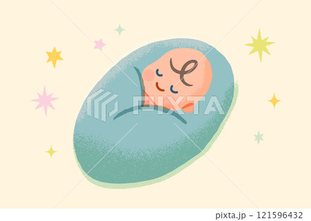 おくるみに包まれて眠る赤ちゃんのイラスト 121596432