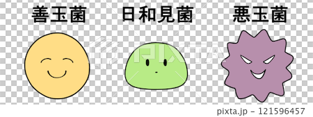 腸内細菌のイラスト（善玉菌・日和見菌・悪玉菌） 121596457