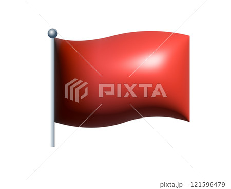 3D rectangular Christmas gradient red flag icon with silver pole. 121596479