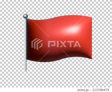 3D rectangular Christmas gradient red flag icon with silver pole. 121596479