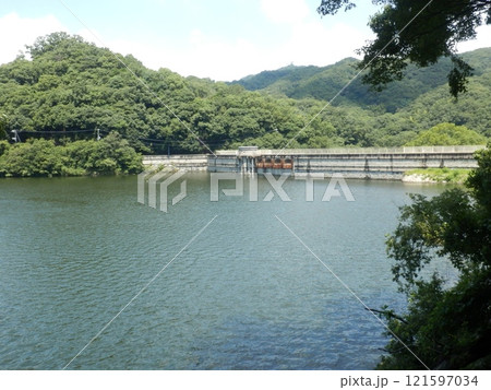兵庫県神戸の山上の静かなため池 兵庫県神戸の山上の静かなため池 121597034