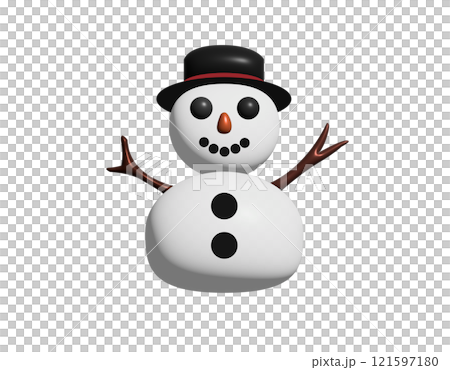 3D classic snowman made from two large snowballs icon, arms, top hat, carrot nose, coal eyes 3D classic snowman made from two large snowballs icon, arms, top hat, carrot nose, coal eyes 121597180