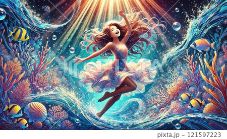 海中で踊る女の子 121597223