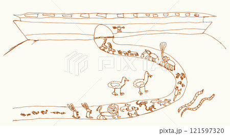 Biblical Noah's Ark. Vector drawing in kid's style 121597320