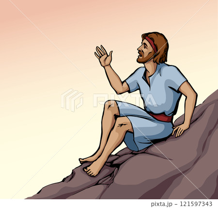 Vector drawing. Man sitting on the rock Vector drawing. Man sitting on the rock 121597343