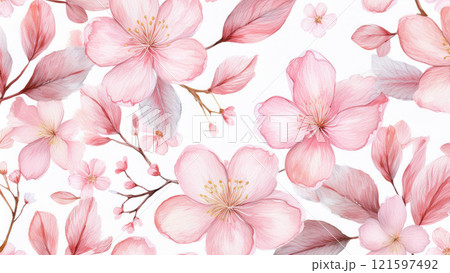 背景素材(水彩風、桜) 121597492