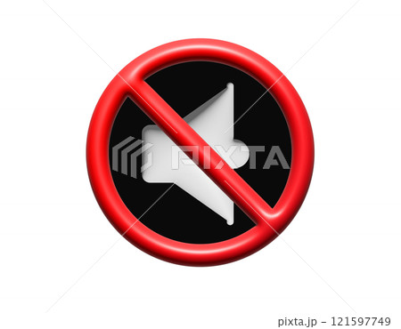 Red circle restricted icon with muted volume speaker phone and red stroke Red circle restricted icon with muted volume speaker phone and red stroke 121597749