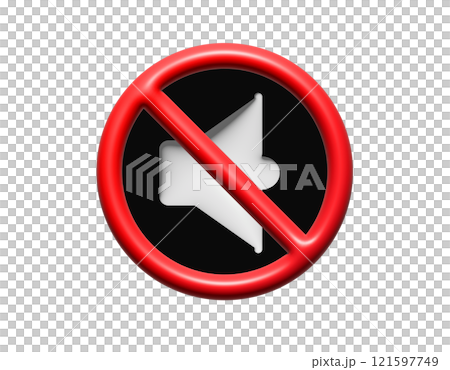 Red circle restricted icon with muted volume speaker phone and red stroke Red circle restricted icon with muted volume speaker phone and red stroke 121597749