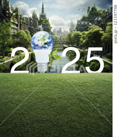 Happy new year 2025 ecology saving power and energy concept, Elements of this image furnished by NASA, Generative AI Happy new year 2025 ecology saving power and energy concept, Elements of this image furnished by NASA, Generative AI 121597786