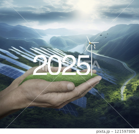Happy new year 2025 ecological cover concept, Generative AI 121597806