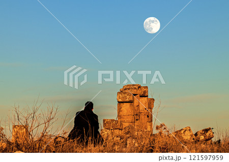 Full moonrise in the ancient city of Blaundos Full moonrise in the ancient city of Blaundos 121597959