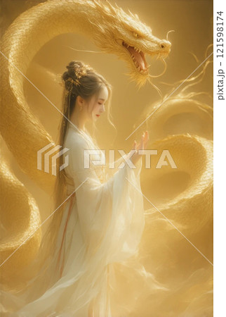 黄金の龍を遣える巫女 121598174