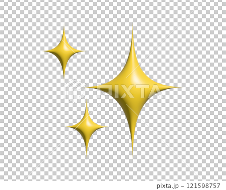 Glittering flashes of sparkles, yellow four-point stars icon on transparent background, indicate love, happiness; beauty, gratitude and excitement 121598757