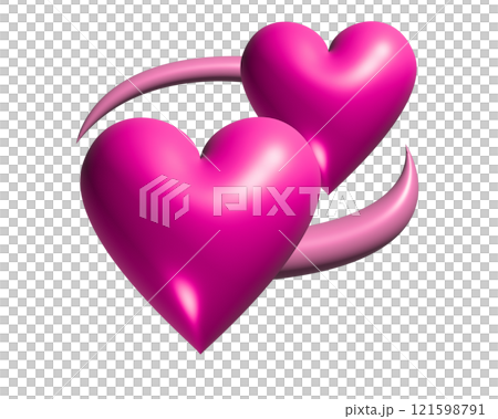 Two revolving hearts switching places 3D icon on transparent background with circular line Two revolving hearts switching places 3D icon on transparent background with circular line 121598791