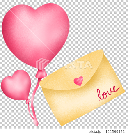 Pink heart balloons and cute minimalist yellow envelopes 121599151