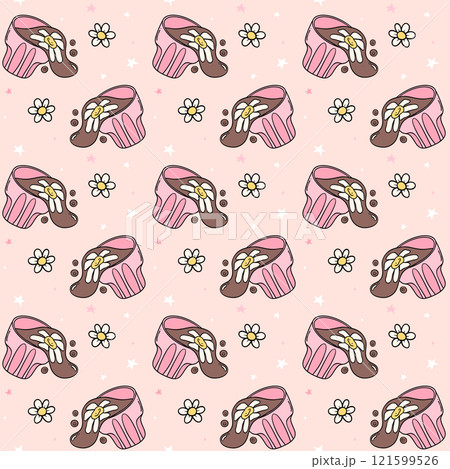 Cute Groovy Retro Coffee cups Spilled Latte Seamless Pattern Isolated on Background 121599526