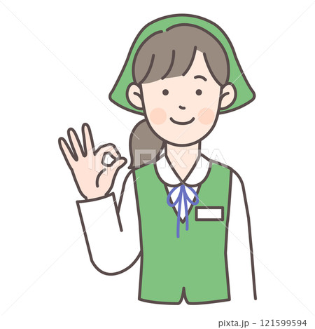 OKサインを出す販売員の上半身イラスト 121599594