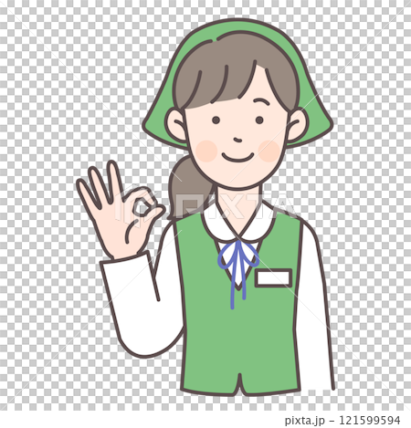 OKサインを出す販売員の上半身イラスト 121599594