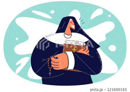 Smiling nun with rosary and beads Smiling nun with rosary and beads 121600183