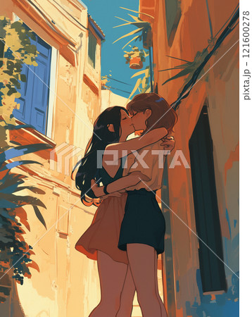 美女二人がキスをするシーン 美女二人がキスをするシーン 121600278