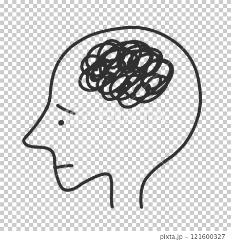 Profile of a person with a fuzzy head: Brain fatigue, confusion, anxiety 121600327