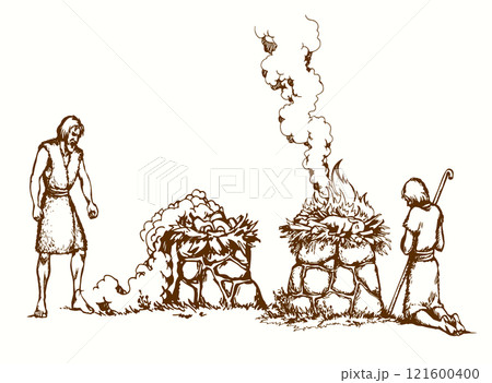 Vector drawing. Man Offers a Sacrifice to God Vector drawing. Man Offers a Sacrifice to God 121600400