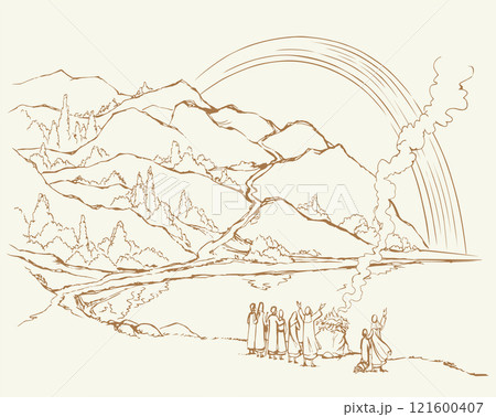 Vector drawing. Noah Offers a Sacrifice to God 121600407