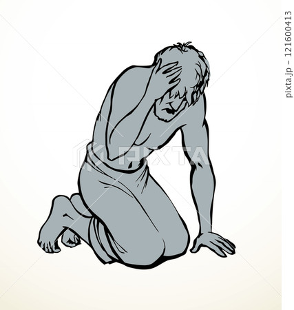 Vector drawing. Man bow praying Vector drawing. Man bow praying 121600413