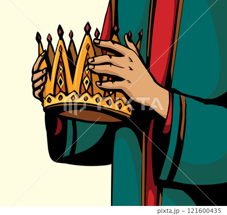 Vector drawing. Hands holds a crown Vector drawing. Hands holds a crown 121600435
