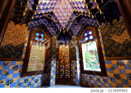 Exploring Casa Vicens by Gaudi in Barcelona, Spain: A stunning architectural masterpiece showcasing vibrant colors and intricate designs 121600462