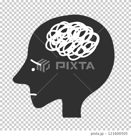 Profile of a person with a fuzzy head: Brain fatigue, confusion, anxiety 121600505