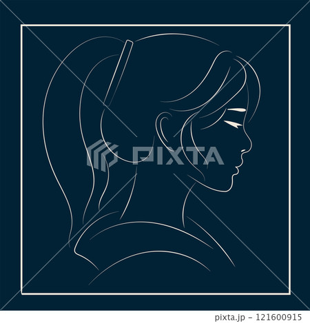 Line art. Portrait of a Japanese girl 121600915