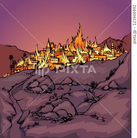 Vector drawing. Fire in the city 121600992