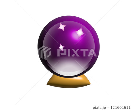 3D purple fortune teller sparkling crystal ball icon with golden stand 121601611