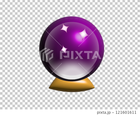 3D purple fortune teller sparkling crystal ball icon with golden stand 121601611