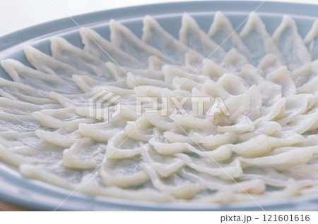 綺麗に盛りつけされたフグ刺し 121601616