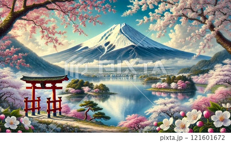 【AI生成画像】桜と富士山AIアートAIイラストAI絵画AI風景画 【AI生成画像】桜と富士山AIアートAIイラストAI絵画AI風景画 121601672