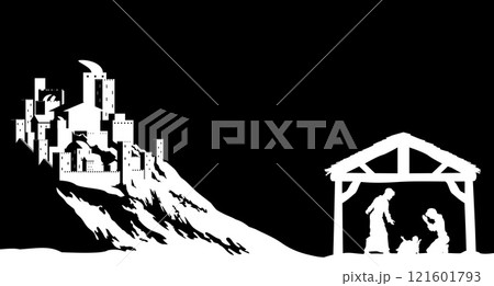 Christmas Nativity Scene Manger and Bethlehem 121601793