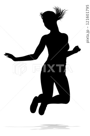 Happy Woman Jumping For Joy Silhouette Person 121601795