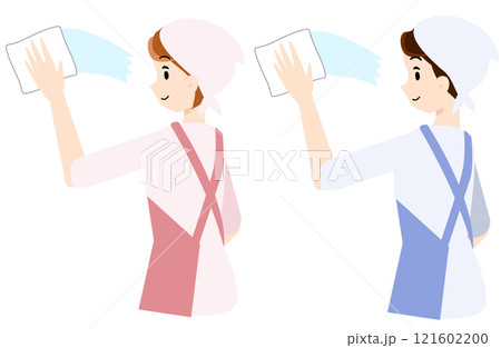 窓を拭く男女 121602200