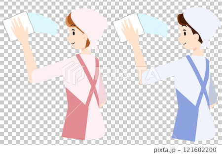 Men and women wiping windows 121602200