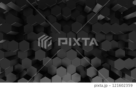 Abstract 3D Dark hexagon wallpaper or background	 121602359