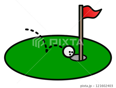 趣味のゴルフで奇跡的にホールインワンするイラスト 趣味のゴルフで奇跡的にホールインワンするイラスト 121602403